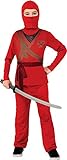 Rubies - Disfraz de ninja rojo con calavera para niño, infantil L (8-10 años)