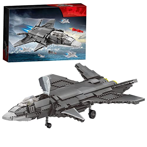 WWEI Tecnología militar de avión, bloques de construcción, avión de combate WW2 con cohetes y piloto, 1365 piezas, bloques de montaje compatibles con Lego