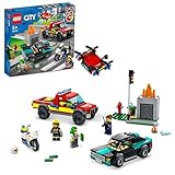 LEGO 60319 City Rescate de Bomberos y Persecución Policial, Set con Moto, 2 Coches de Juguete y Dron, Regalos para Niños de 5 Años o Más
