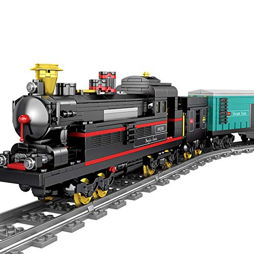 Xshion Tren de Navidad eléctrico con luz musical, bloques de construcción, locomotora con raíles de tren, locomotora de Navidad, juguete para adultos, compatible con tren de Lego