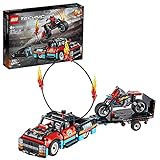 LEGO 42106 Technic Espectáculo Acrobático: Camión y Moto, Juguete de Construcción con Aro de Fuego para Acrobacias