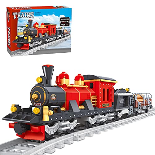 Xshion modelo de tren de bloques de construcción con rieles de tren,410 modelo de construcción de locomotoras retro,juego de construcción de trenes,juguete para niños, compatible con el tren de Lego