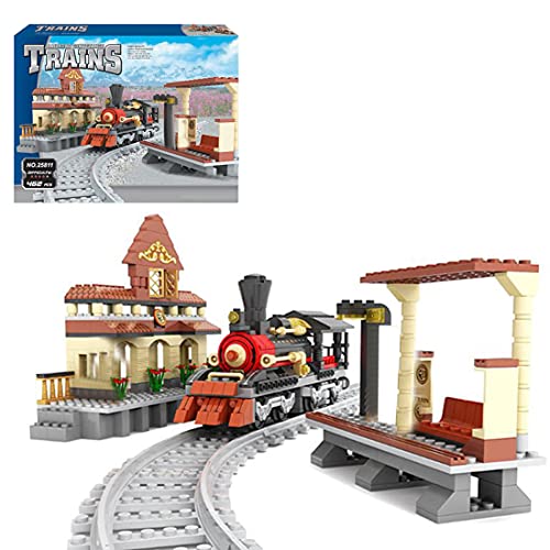 BLUEBLUE Bloque de construcción de tren de la ciudad, 462 unids carril tren bloques de construcción DIY tren ladrillos juguetes Kompatibel con Lego